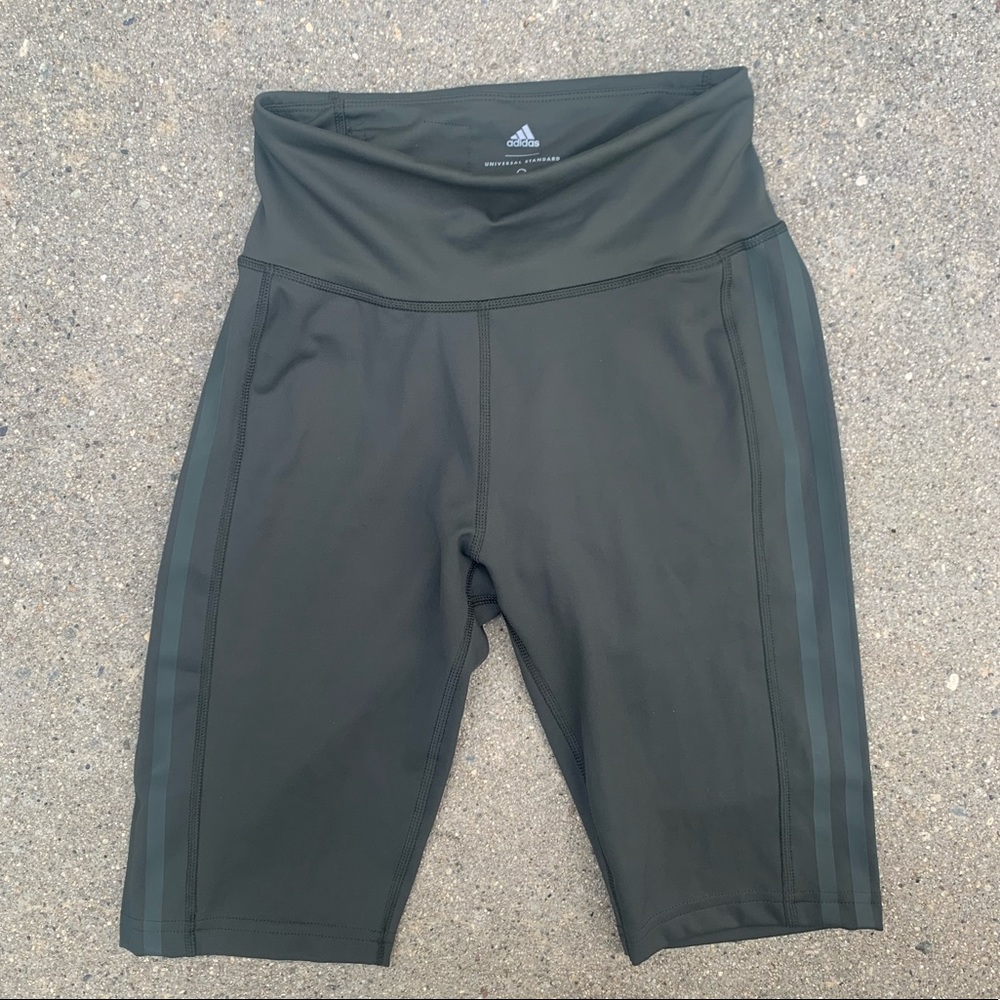 adidas NWOT 3 Stripe Olive Green Bike Shorts